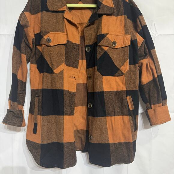 Blu Pepper Orange Plaid Buffalo Print Shacket Sz S - Picture 4 of 14